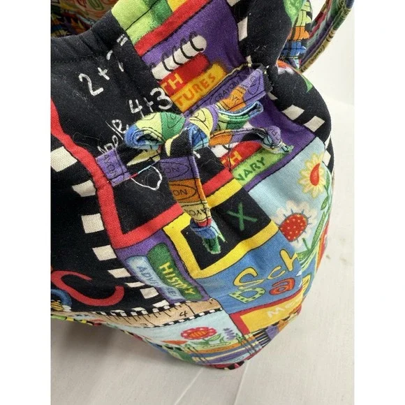 Vintage Teacher Tote Bag ABC Crayon School Theme Cotton Canvas 13.5x10.5 Exc Con - Picture 9 of 16